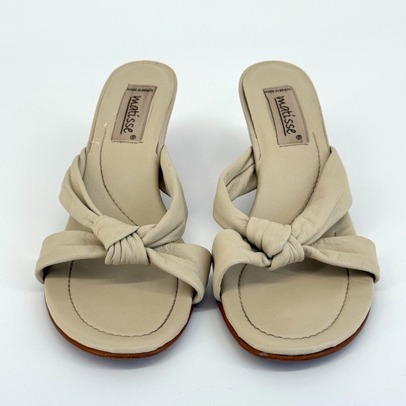 Matisse Leather Heeled Sandals Sz 7.5 Made in Brazil Y2K Retro Cone Kitten Heel - Picture 4 of 10